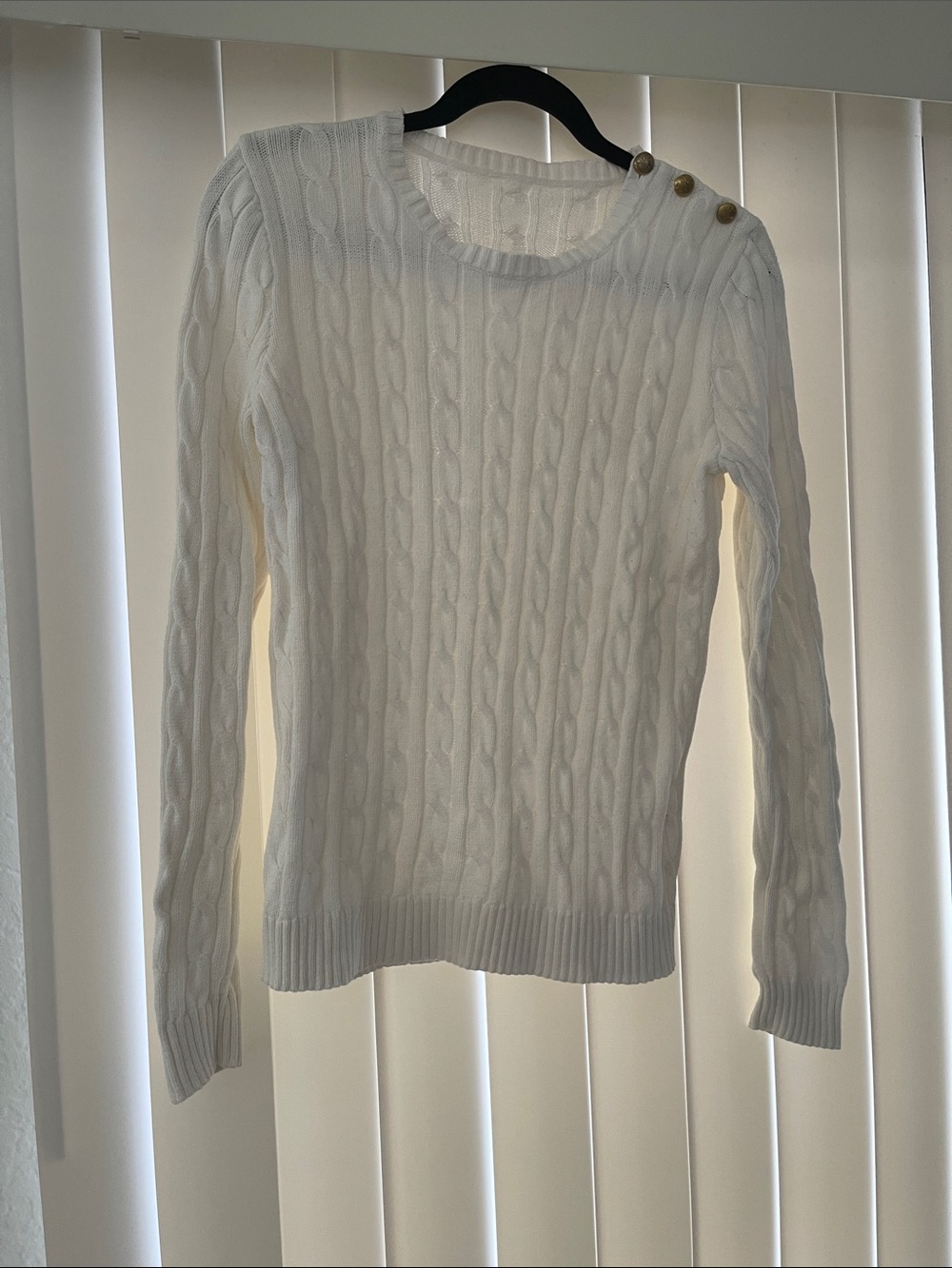 Classic Cable Knit Button-Shoulder Sweater - White
